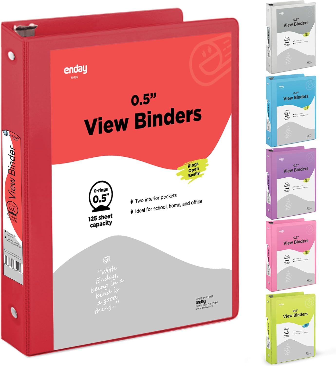 3 Ring Binder Clear View Cover with 2 Inside Pockets, Colored School Supplies Office and Home Binders – by Enday