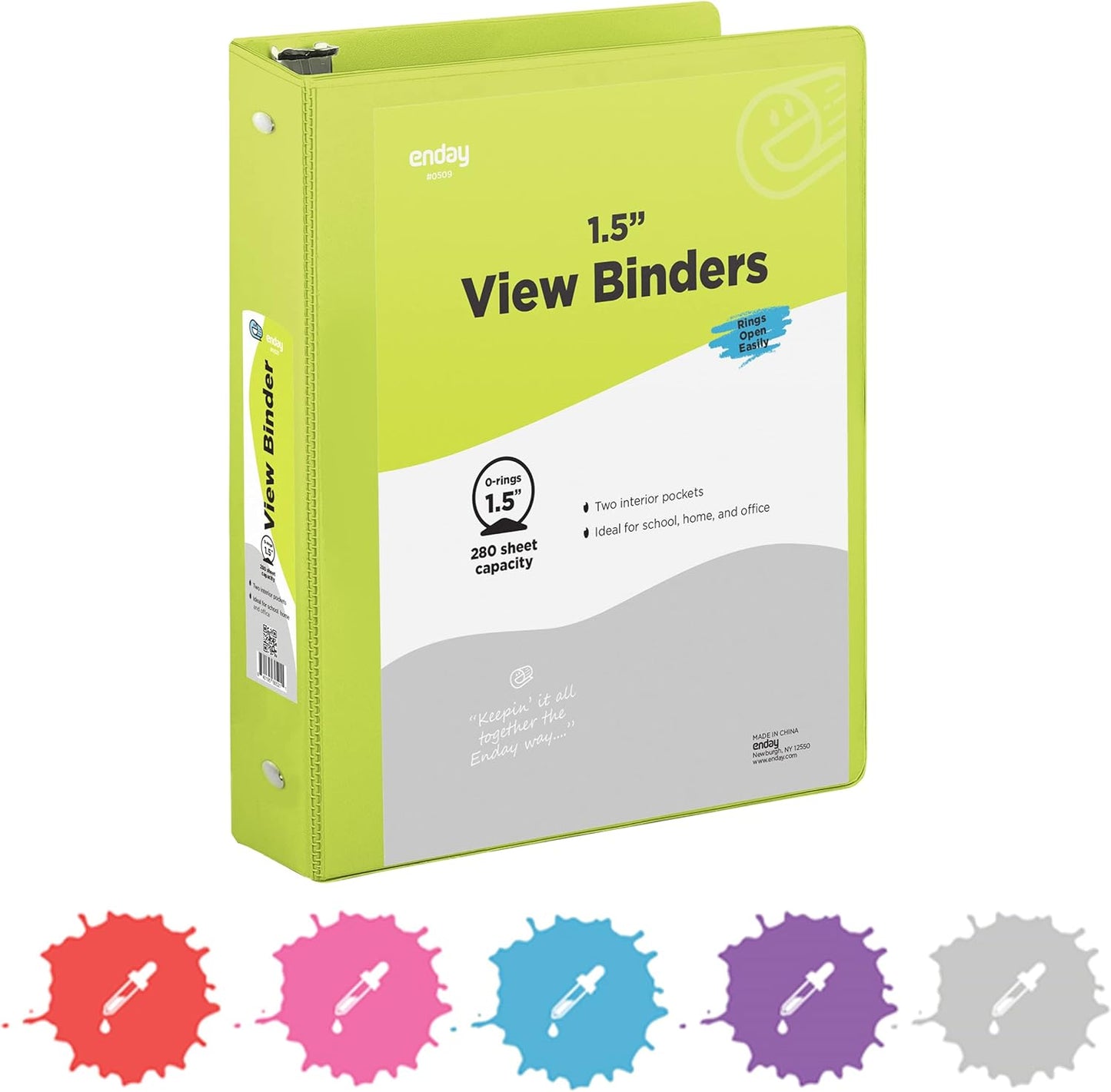 3 Ring Binder Clear View Cover with 2 Inside Pockets, Colored School Supplies Office and Home Binders – by Enday