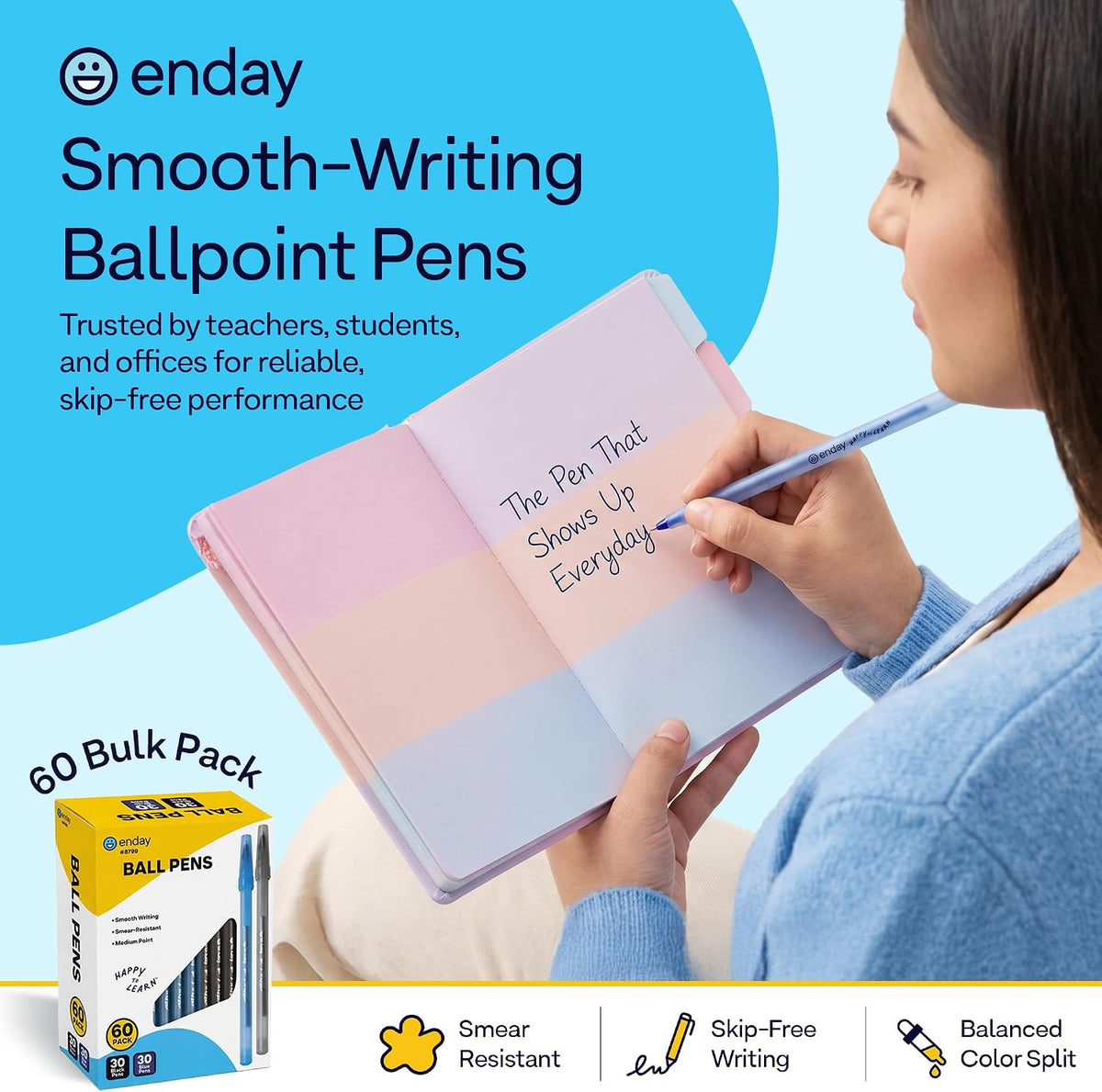 Ballpoint Pens Bulk (60 Pack) 30 Black & 30 Blue - Medium Point