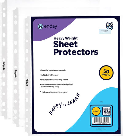 Clear Sheet Protectors for 3 Ring Binder Page Protectors 50 Pack- 8.5â€ x 11â€ Non Glare, Clear Heavy Duty Page Protector Binder Sleeves, Plastic Sheet Protectors - by Enday