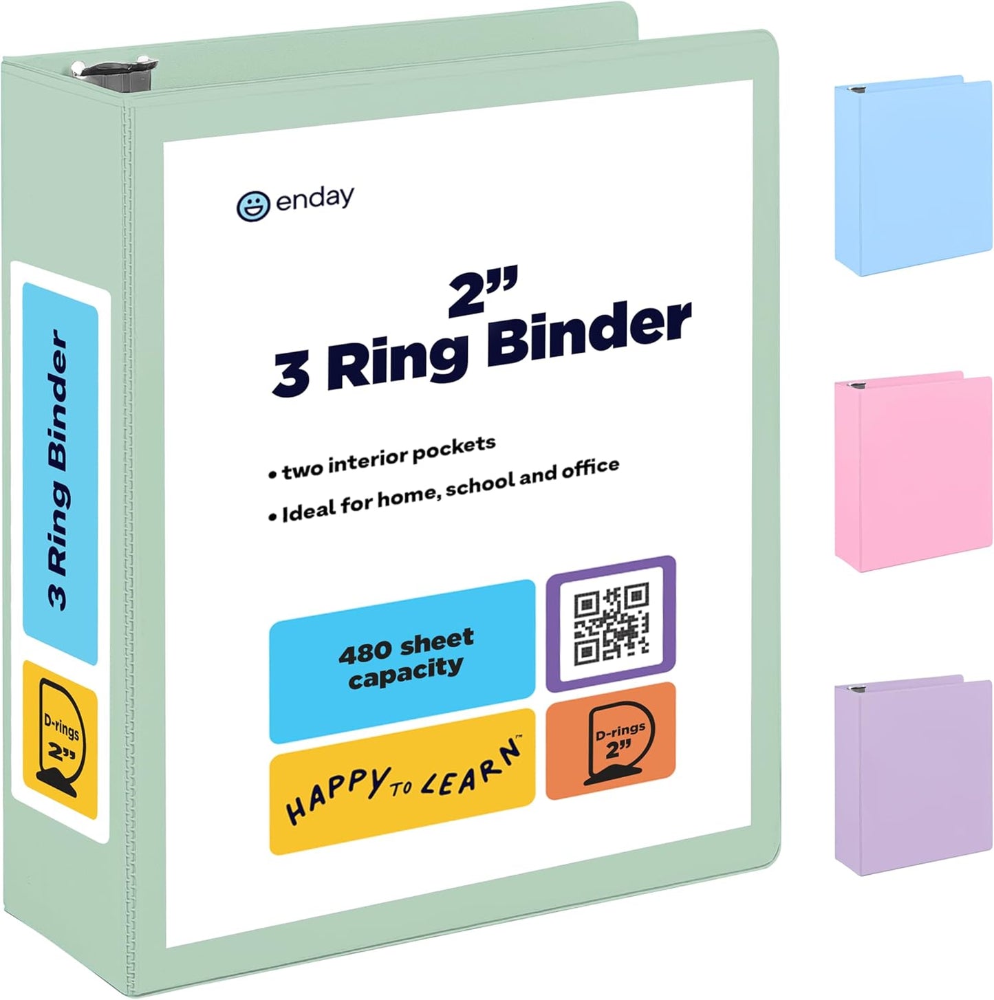 Enday Binders Pastel 3 Ring Binder, Clear View Cover for Letter Size 8.5 x 11'' Paper & 2 Inside Pockets, Ideal for School Supplies, Office, and Home (select inch size)