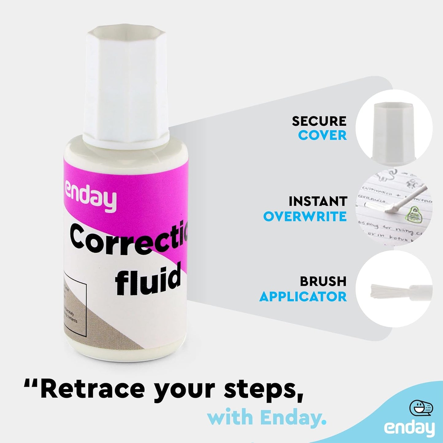 Enday Liquid Correction Fluid Pack of 4, White Fluid .7 fl. Oz. / 20 ml Multi-Purpose Smooth Corrector for school, Office, and Home – by Enday
