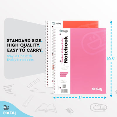 Enday Spiral Notebook College Ruled (4 Pack) Pink, Red, Blue, Purple 1 Subject Spiral Notebook, College Ruled Notebook Paper, Journal Notebook for School, Home & Office