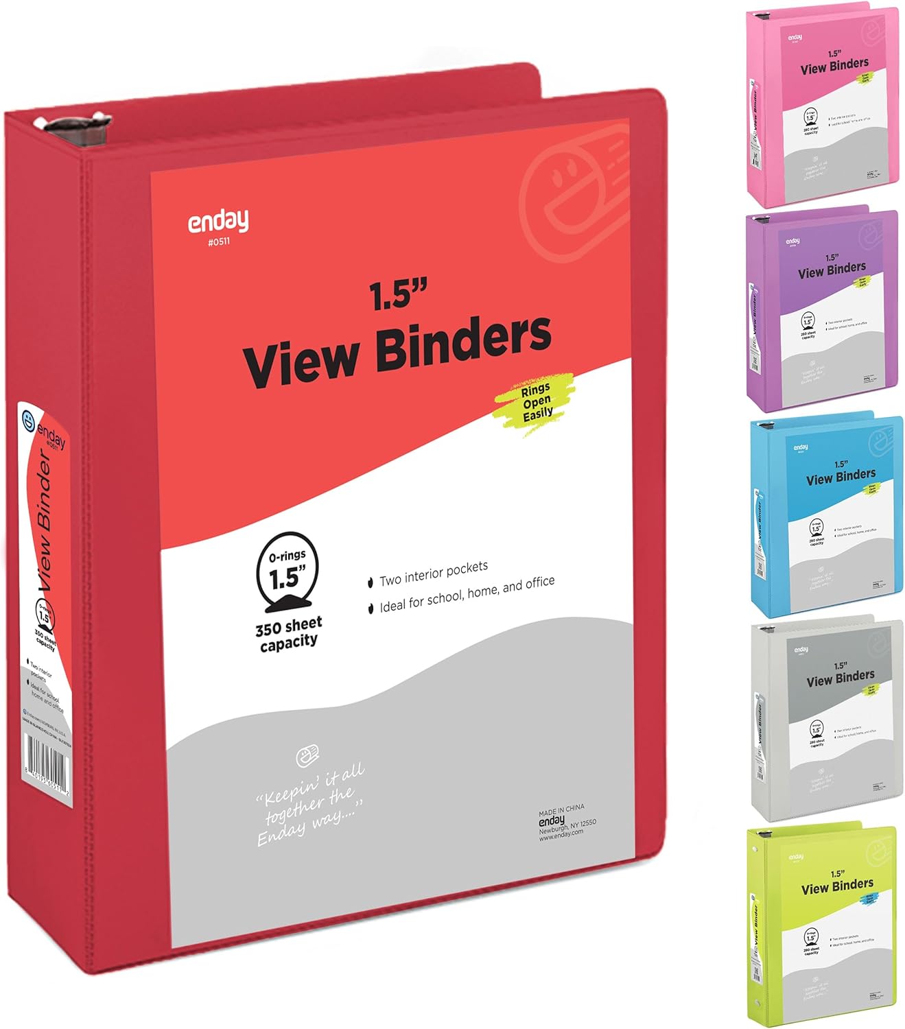 3 Ring Binder Clear View Cover with 2 Inside Pockets, Colored School Supplies Office and Home Binders – by Enday