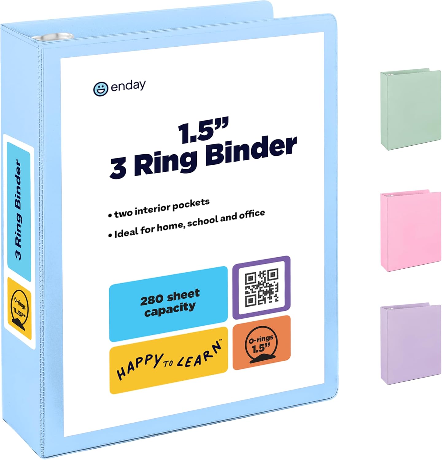 Enday Binders Pastel 3 Ring Binder, Clear View Cover for Letter Size 8.5 x 11'' Paper & 2 Inside Pockets, Ideal for School Supplies, Office, and Home (select inch size)