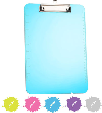 Plastic Clipboard Standard Size Blue, Translucent Low Profile Clip Board, Hangable Clipboard, 12.7â€ x 9â€, Holds 100 Sheets, Also Available in Green, Purple, Pink, Red, Grey, 1 Pc - by Enday