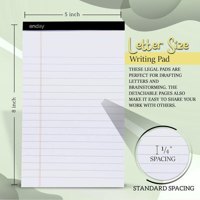 Emraw White Jr. Perforated Edge Legal Ruled Universal 50 Sheets Letter Writing Pad- 50 Ct. 5" x 8" inch (Pack of 6)