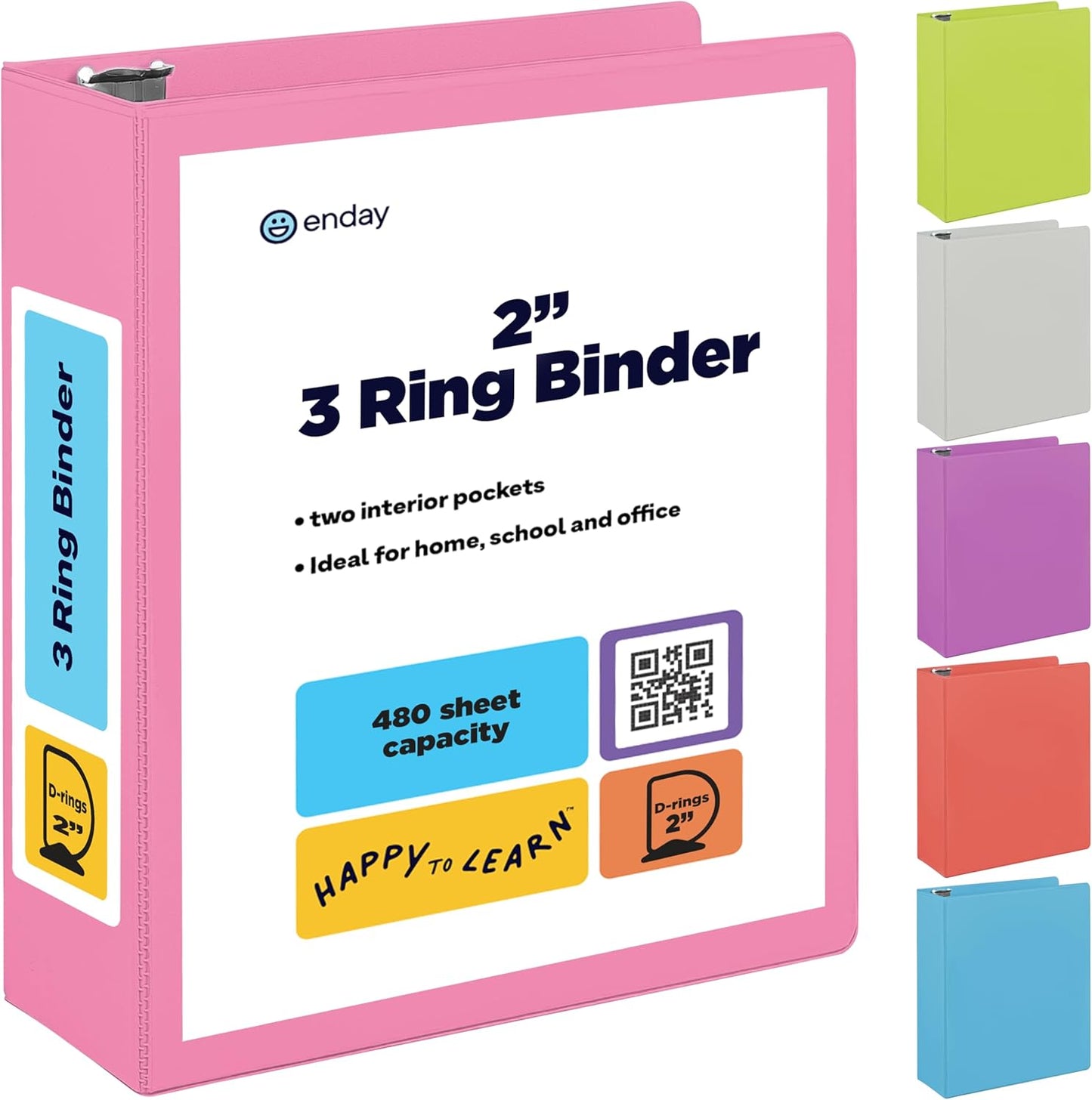 3 Ring Binder Clear View Cover with 2 Inside Pockets, Colored School Supplies Office and Home Binders – by Enday