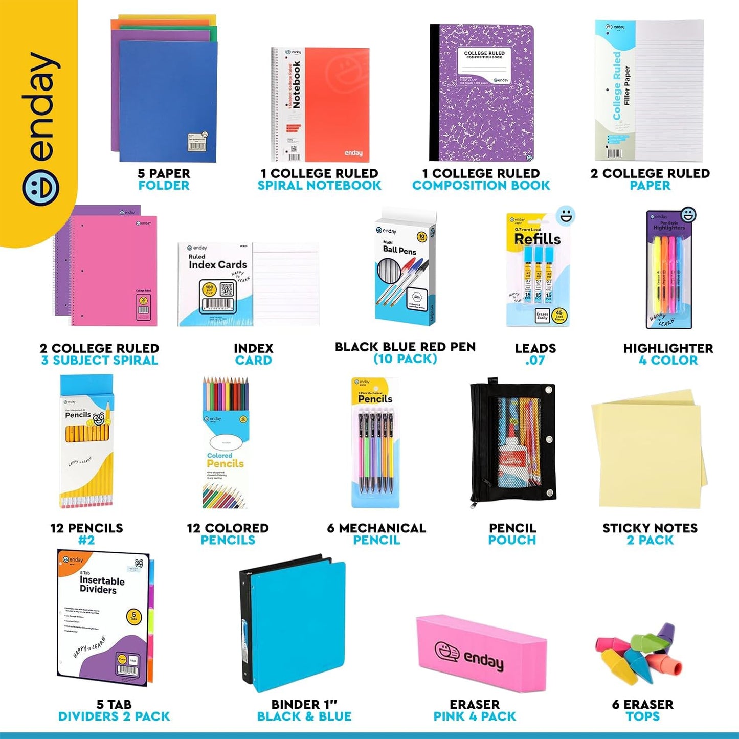 Enday Back to School Supplies High School and College, Premium Quality Kids Supplies Kit For Girls and Boys, 77 Pieces