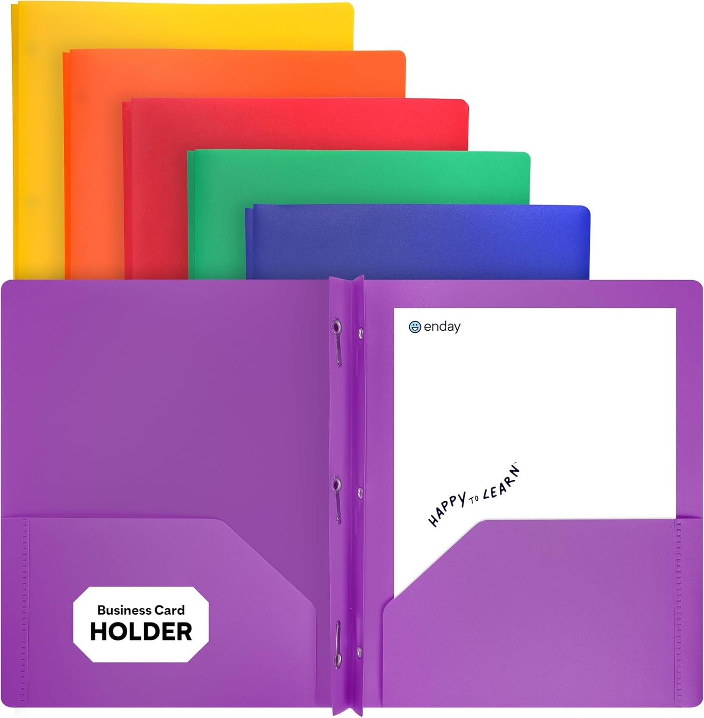 Plastic Folders with Pockets and Prongs Black, Two Pocket Folder with Brads, 3 Prong Folders with Pockets for Letter Size Sheets (6 Pack) - by Enday