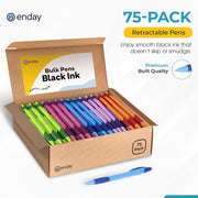 Enday Pens Bulk (75 Pack), Retractable Ball Point Pens Black Ink,