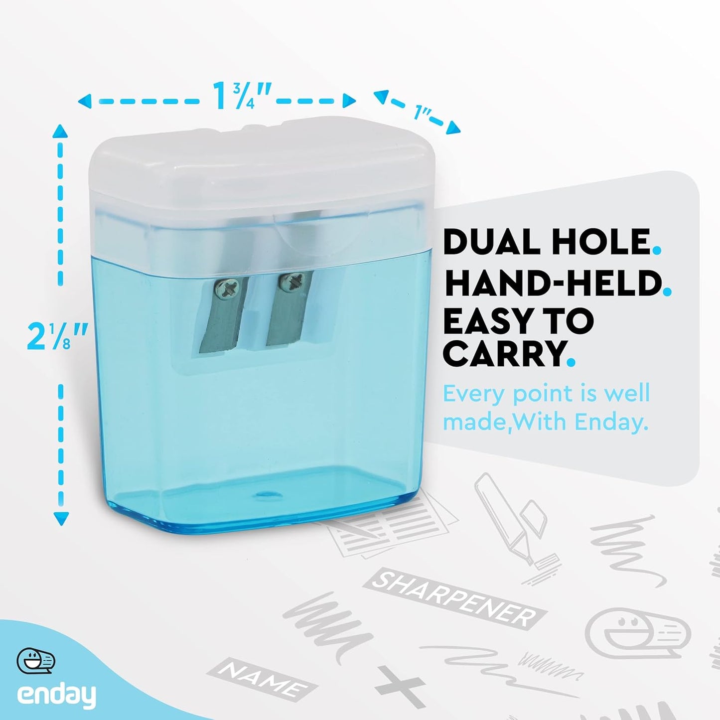 Pencil Sharpener Dual Hole Manual Blue, Jumbo Crayon Sharpener with Cover and Bin, Handheld Color Pencil Sharpeners for Large & Standard Pencils, Also Available in Red, Green, Purple, 1 Pc â€“ by Enday