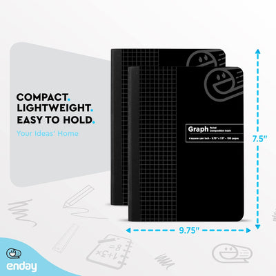 Enday Graph Paper Composition Notebook, Hard Cover Graphing Notebooks, 4 Squares Per Inch Premium Quad Ruled Notebook, 100 Sheets Graphing Notebook for school Journal and Office (2 Pack)