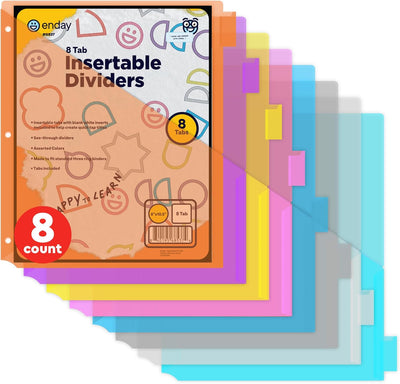 Enday Dividers with Pockets for 3 Ring Binder, 8 Subject Dividers, Plastic Multicolor 8 Pack with Tabs and Pockets