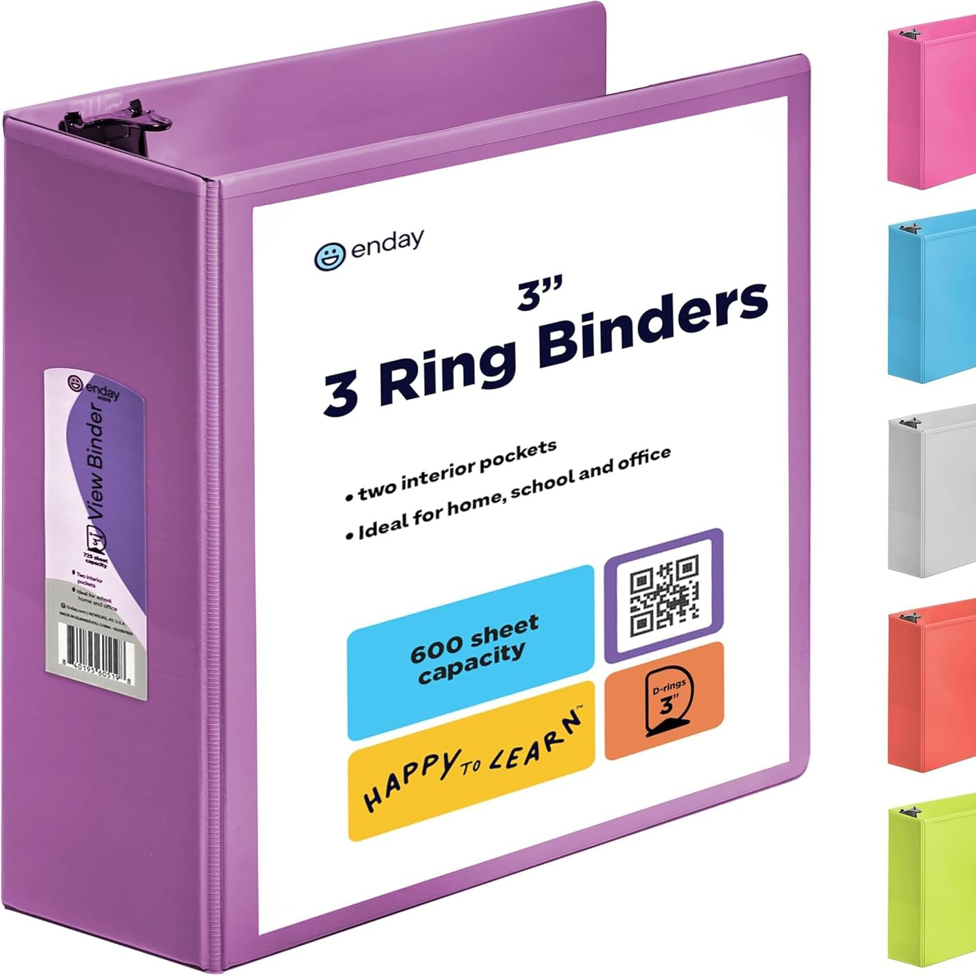 1 Inch 3 Ring Binder 1â€ Binder Black Clear View Cover with 2 Inside Pockets, Colored School Supplies Office and Home Binders â€“ by Enday