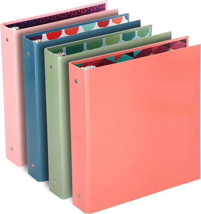 3 Ring Binder 1.5 inch Binder, 1 ½ Inch Round Ring Binders, Colored Binders for School Supplies, Printed Inside and Outside, Used for Papers, Business Cards Etc., Holds 280 Sheets, 4 Pack - by Emraw
