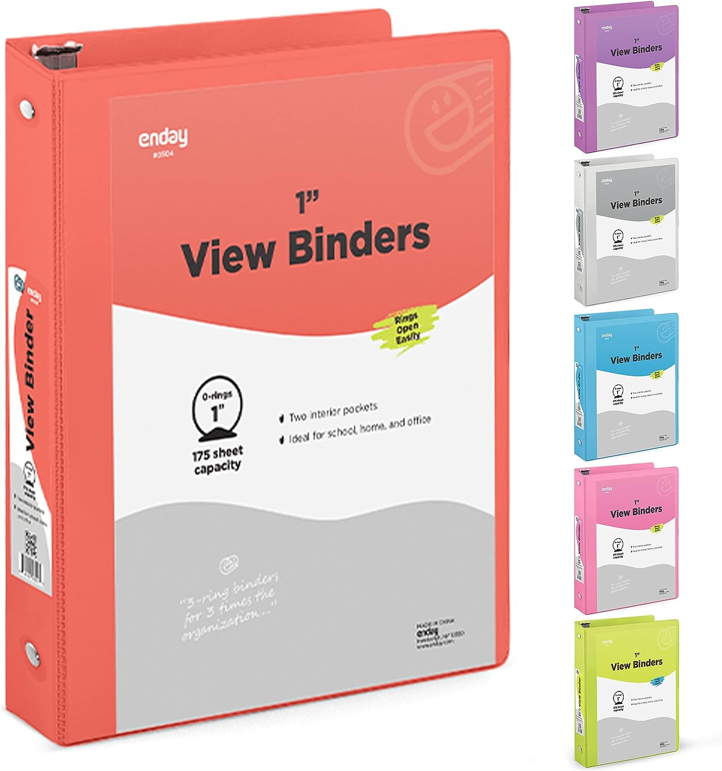 1" 3-Ring View Binder w/ 2-Pockets - Red