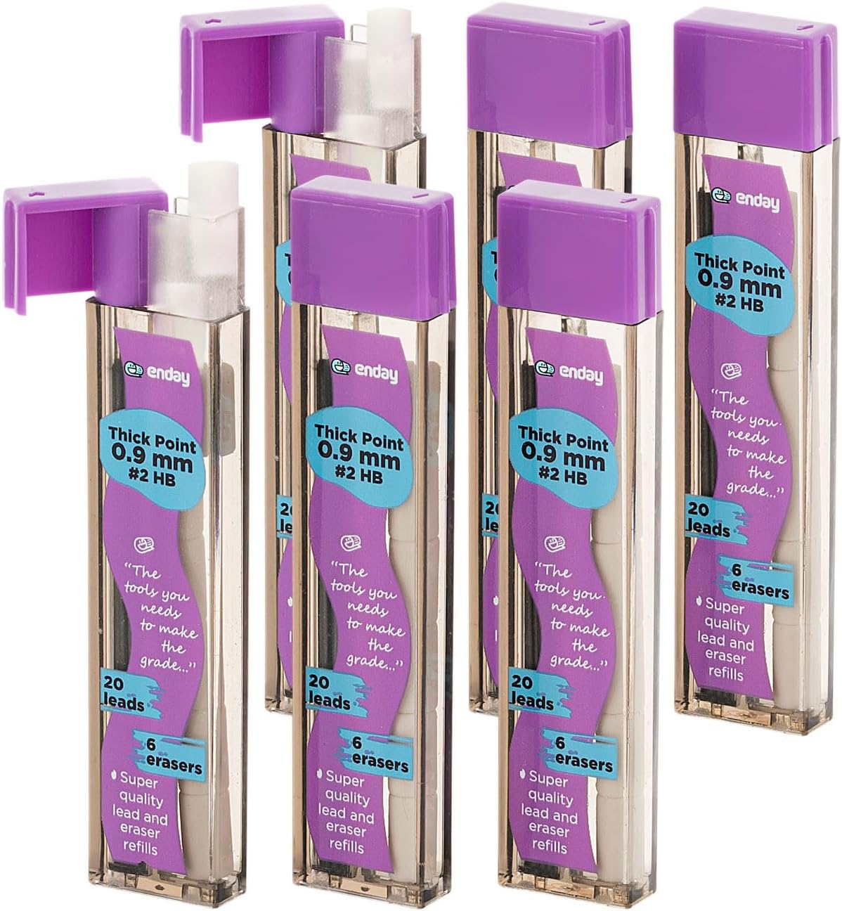 Enday Mechanical Pencil Refills, Black HB #2 Lead, White Eraser, Pack of 3 (30 Leads & 6 Erasers)
