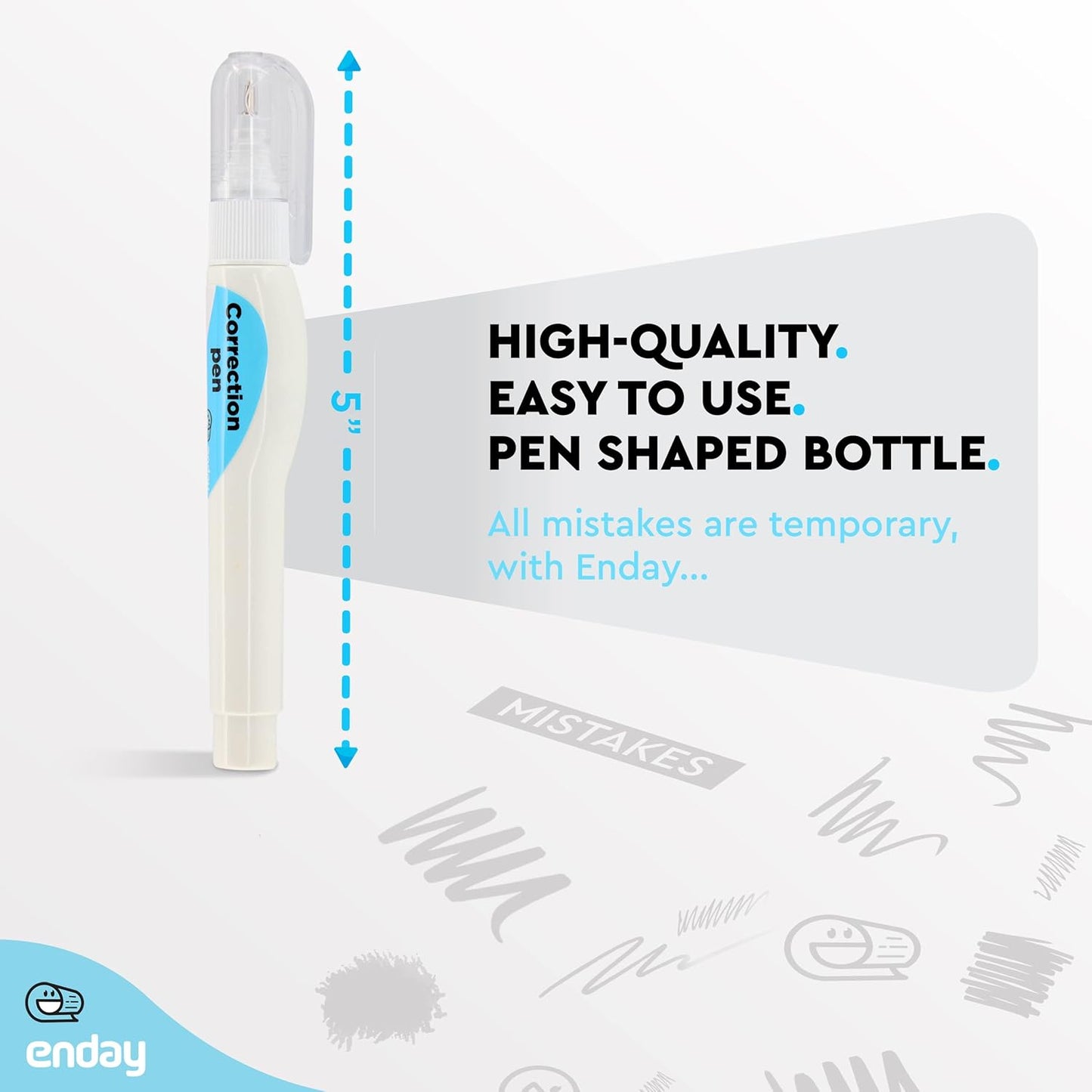 Emraw Enday Correction Pen (4 Pack) - Correction Liquid 0.2 Fl Oz (7 Ml) Metal Tip White Correction Fluid.