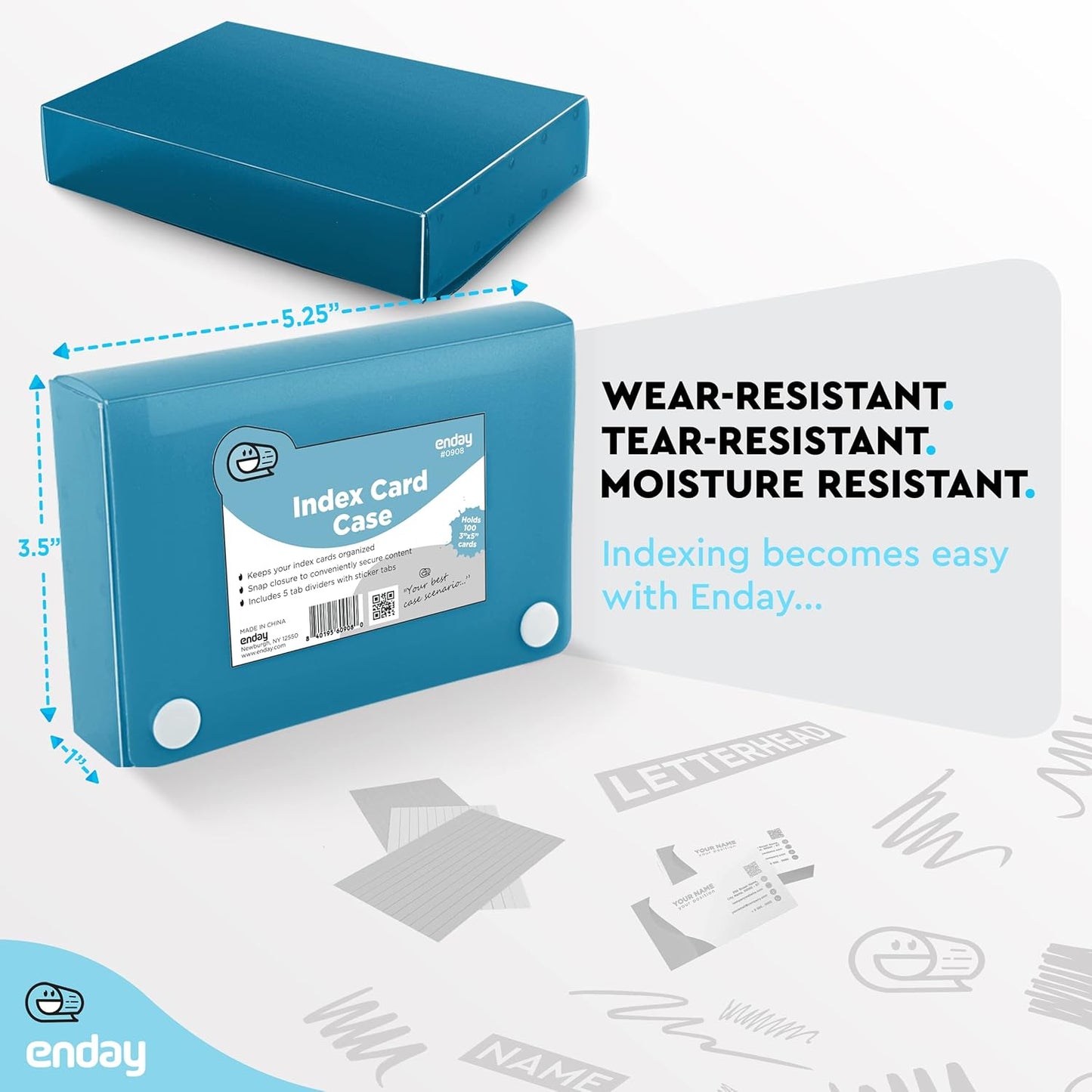 Index Card Holder Blue, 3x5 Note Flash Card Organizer Case, File Box with 5 Dividers, Notecard Box Holds 100 Cards, Also Available in Red, Purple, Green, Pink, Grey, 1 Pack â€“ By Enday