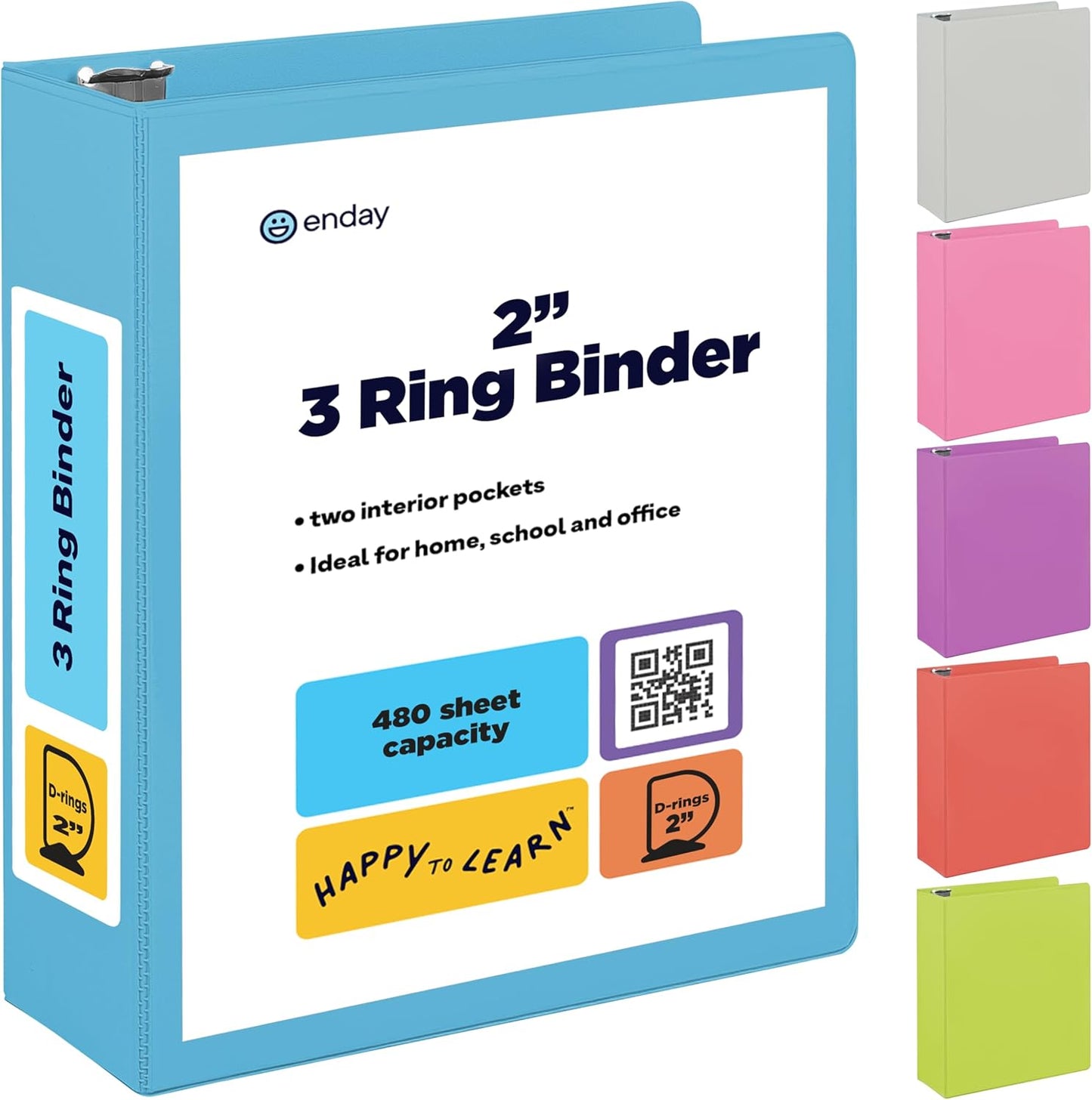3 Ring Binder Clear View Cover with 2 Inside Pockets, Colored School Supplies Office and Home Binders – by Enday