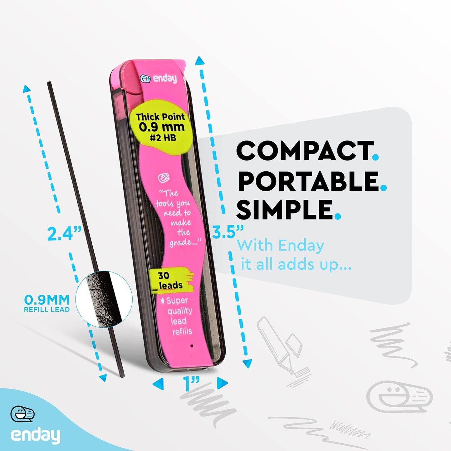 0.9 mm Lead Refill Black, Dark Anti Fading HB #2 Thick Lead Pencil Refill, Break Resistant Automatic Mechanical Pencils Refill, for School Office and Home, 30 Pieces Per Tube, Pack of 3 â€“ by Enday