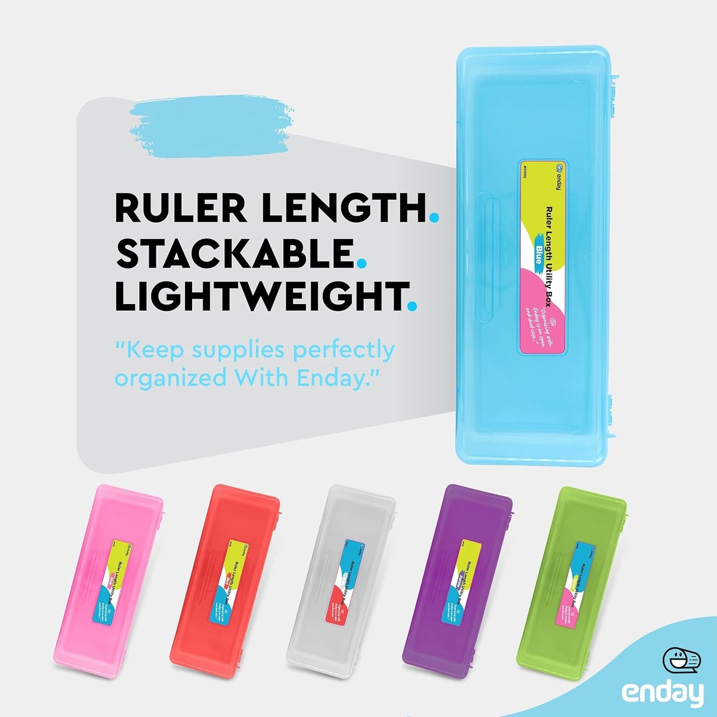 Enday Pencil Box Blue, Storage Organizer Utility Box, Multipurpose Long Ruler Length School Office Supplies Plastic Pencil Case for Kids & Adults Available in Red, Pink, Grey, Purple, Green, 1PK