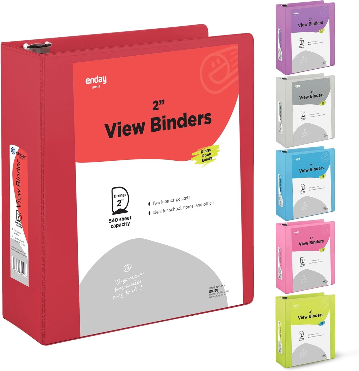 3 Ring Binder Clear View Cover with 2 Inside Pockets, Colored School Supplies Office and Home Binders – by Enday
