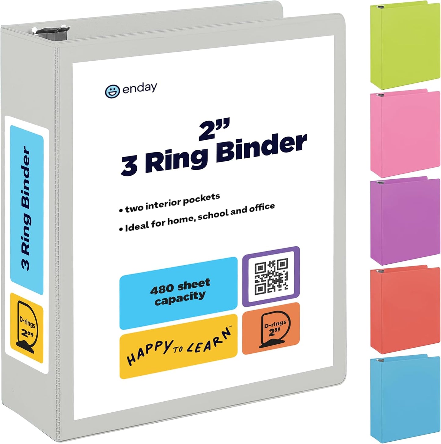 3 Ring Binder Clear View Cover with 2 Inside Pockets, Colored School Supplies Office and Home Binders – by Enday