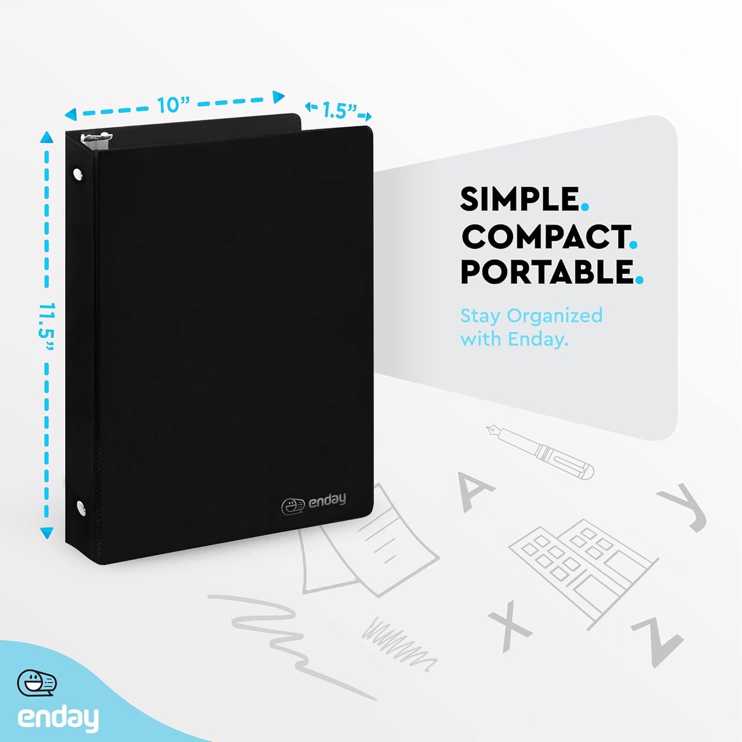 1 Inch 3 Ring Binder 1â€ Binder Black Clear View Cover with 2 Inside Pockets, Colored School Supplies Office and Home Binders â€“ by Enday