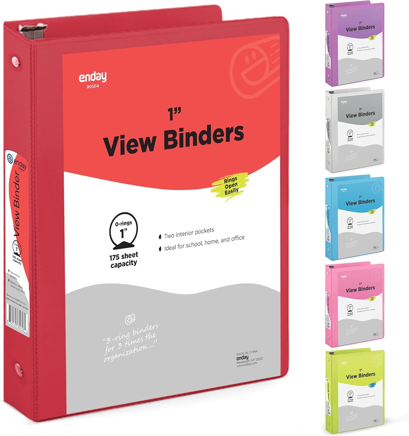 3 Ring Binder Clear View Cover with 2 Inside Pockets, Colored School Supplies Office and Home Binders – by Enday