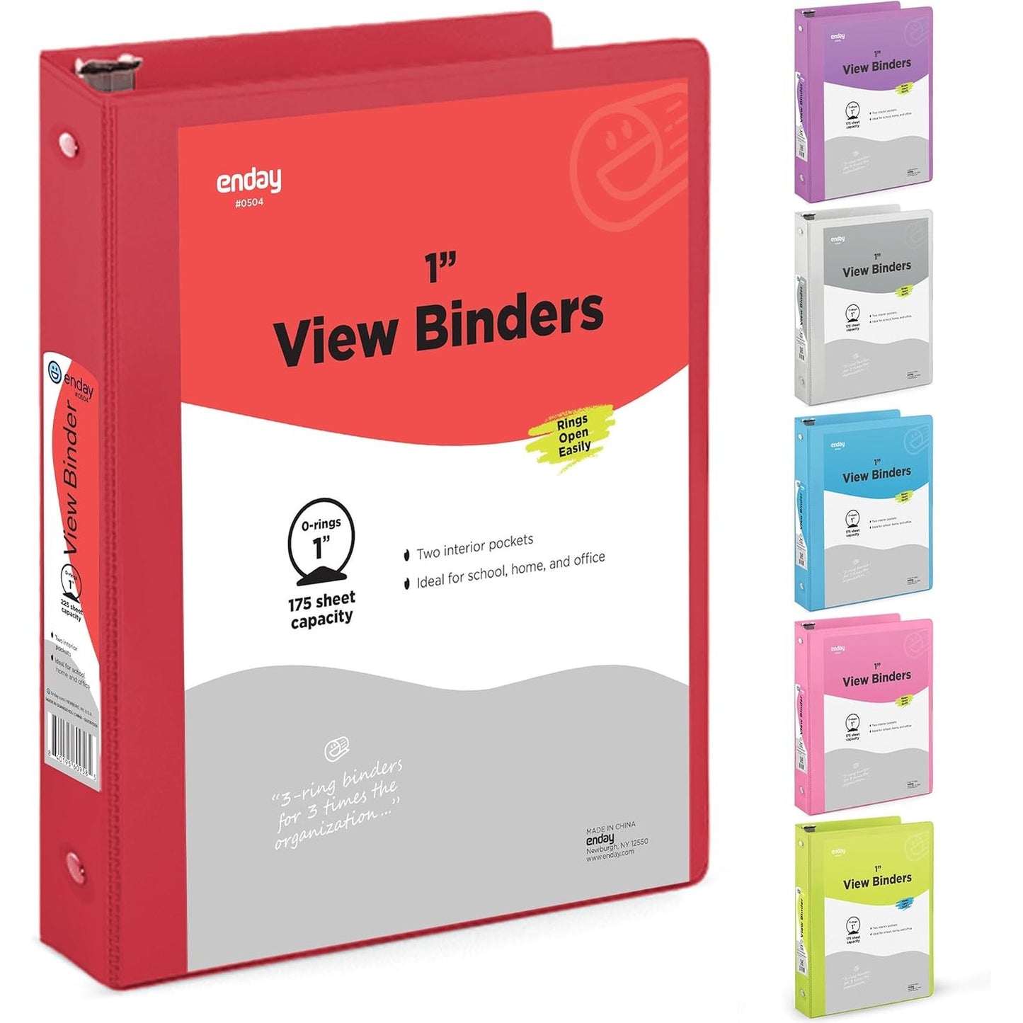 1 Inch 3 Ring Binder 1â€ Binder Black Clear View Cover with 2 Inside Pockets, Colored School Supplies Office and Home Binders â€“ by Enday