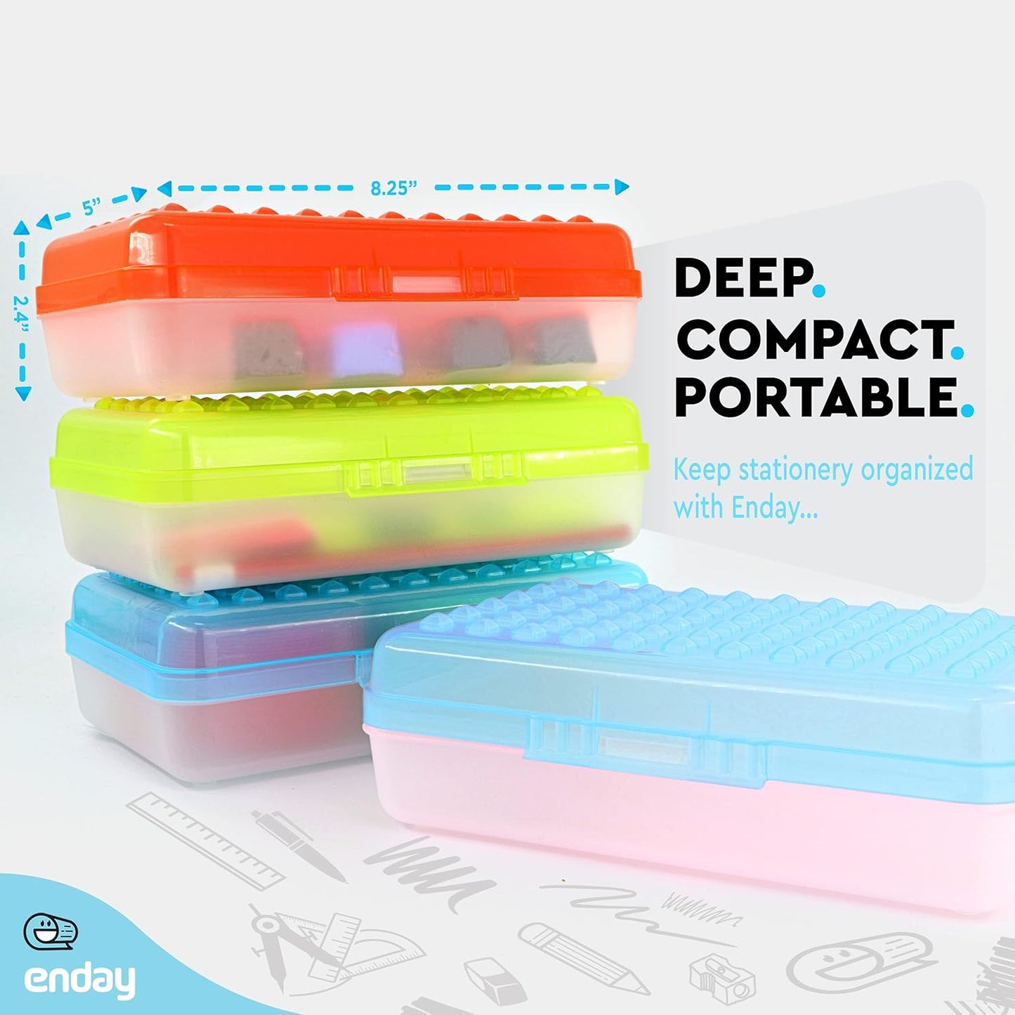 Enday Pencil Box Blue, Plastic Dots Pencil Case, Multipurpose Storage Utility Box Organizer with Snap Closure for Home and Office