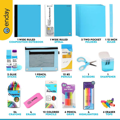 Enday Back to School Supplies for Kids, Blue School Supply Box Grades K-5, Premium Quality Kids School Supplies Kit, Kindergarten School Supplies for Girls and Boys, 78 Piece Set