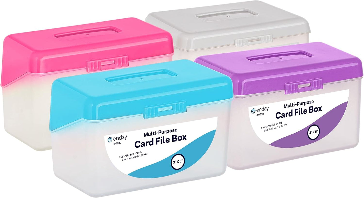 Emraw Index Card Holder 3 x 5 Index Card Case Holds up to 250 Cards Ideal for Filing Notes, Addresses & Recipes, Grey, Pink, Purple, Blue â€“ (Pack of 4)