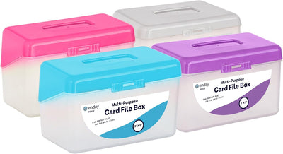 Emraw Index Card Holder 3 x 5 Index Card Case Holds up to 250 Cards Ideal for Filing Notes, Addresses & Recipes, Grey, Pink, Purple, Blue â€“ (Pack of 4)