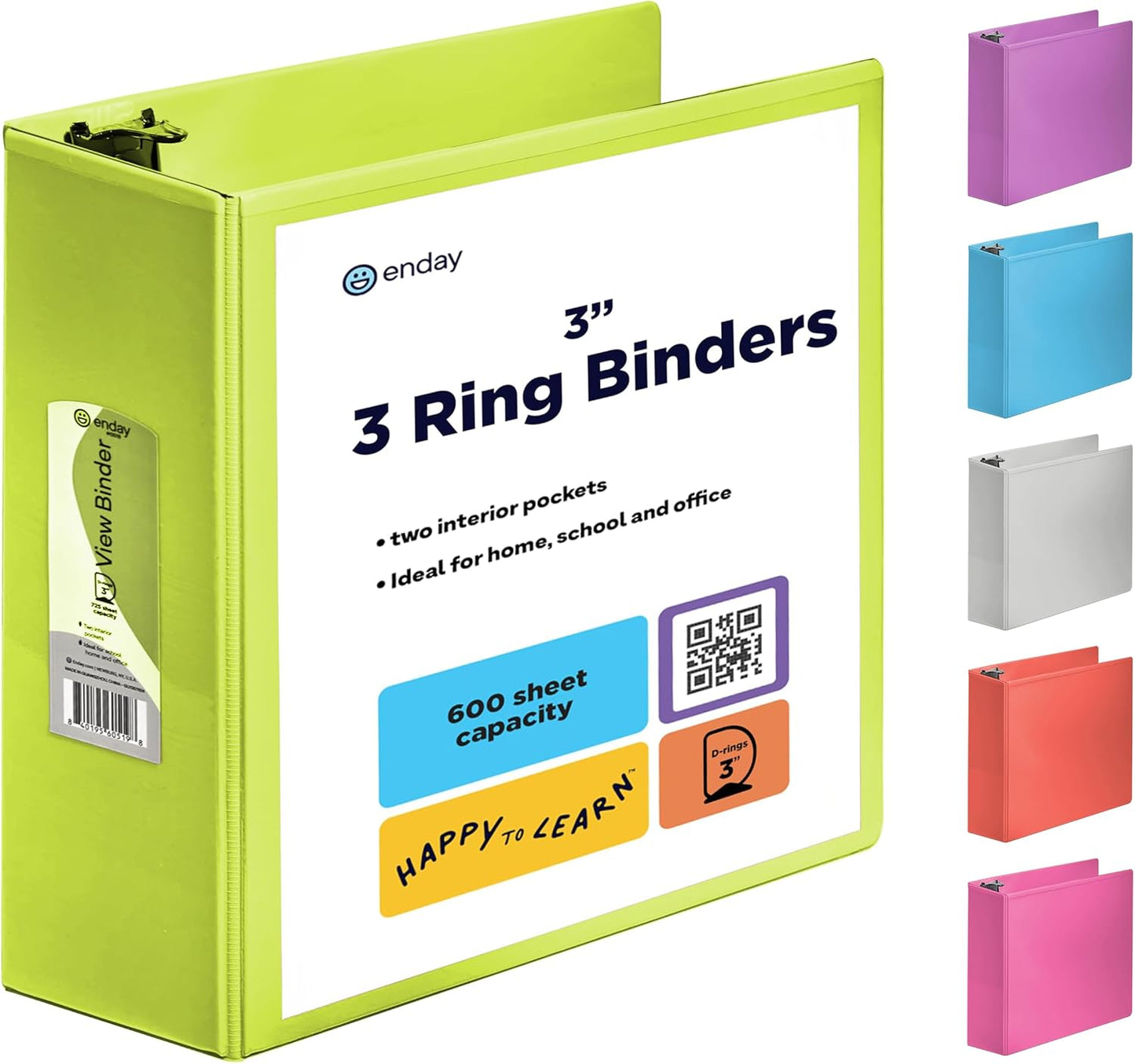 3 Ring Binder Clear View Cover with 2 Inside Pockets, Colored School Supplies Office and Home Binders – by Enday