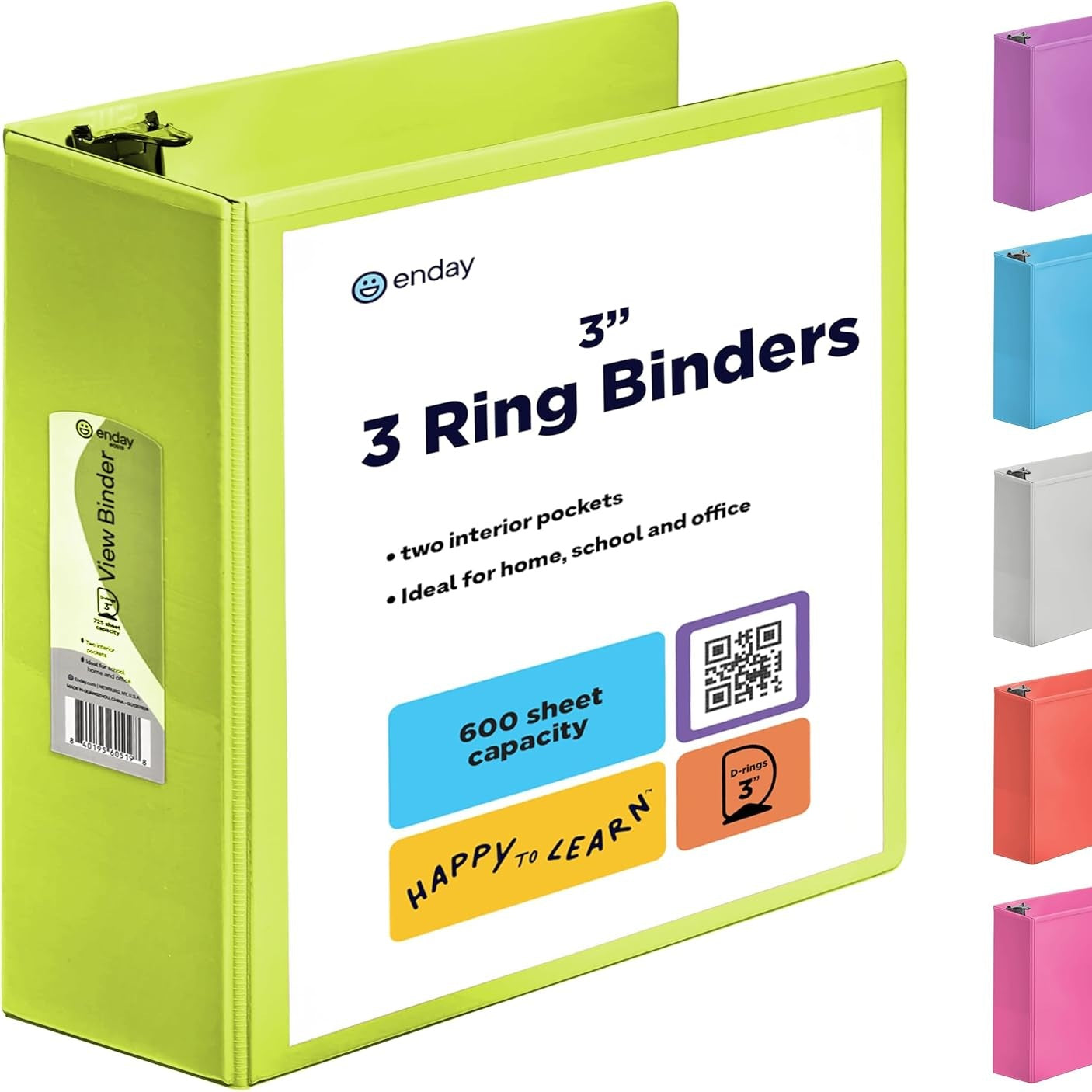 1 Inch 3 Ring Binder 1â€ Binder Black Clear View Cover with 2 Inside Pockets, Colored School Supplies Office and Home Binders â€“ by Enday