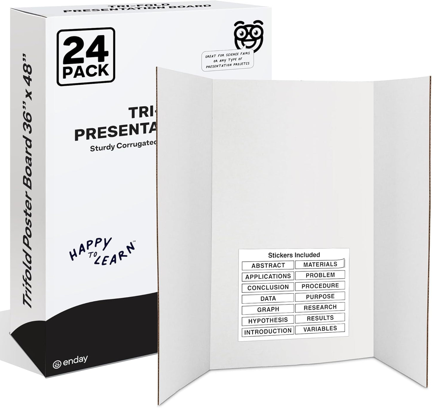 White Trifold Presentation Board 36" x 48" (Pack of 2) Self-Adhesive Science Subtitles Included - Display Exhibition Board Lightweight and Portable with Smooth Surface - By Emraw