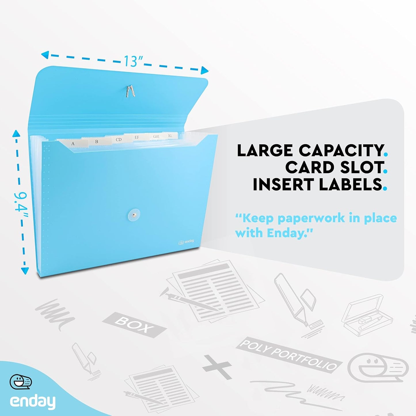 Accordian File Organizer, 7 Pocket Expanding File & Cover Folder with Labels, Plastic Portable Desktop Supplies Letter A4 Paper in Blue and Purple (2 Pack) â€“ by Enday