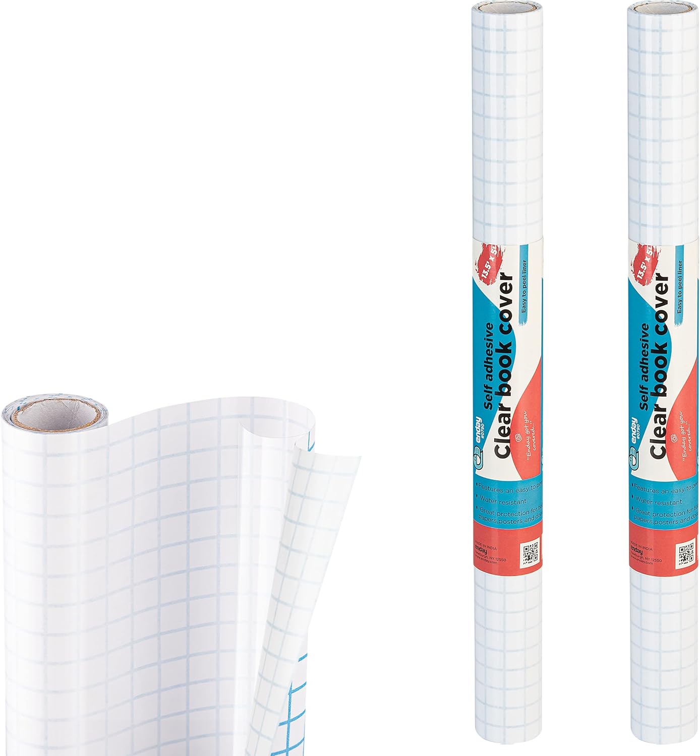 Contact Paper Clear, 13.5â€ x 5-Feet, Transparent Self Adhesive Book and Textbook Covers for Paperbacks and Hard Covers, Plastic Protective Covering Contact Paper Roll, Acid Free â€“ by Enday