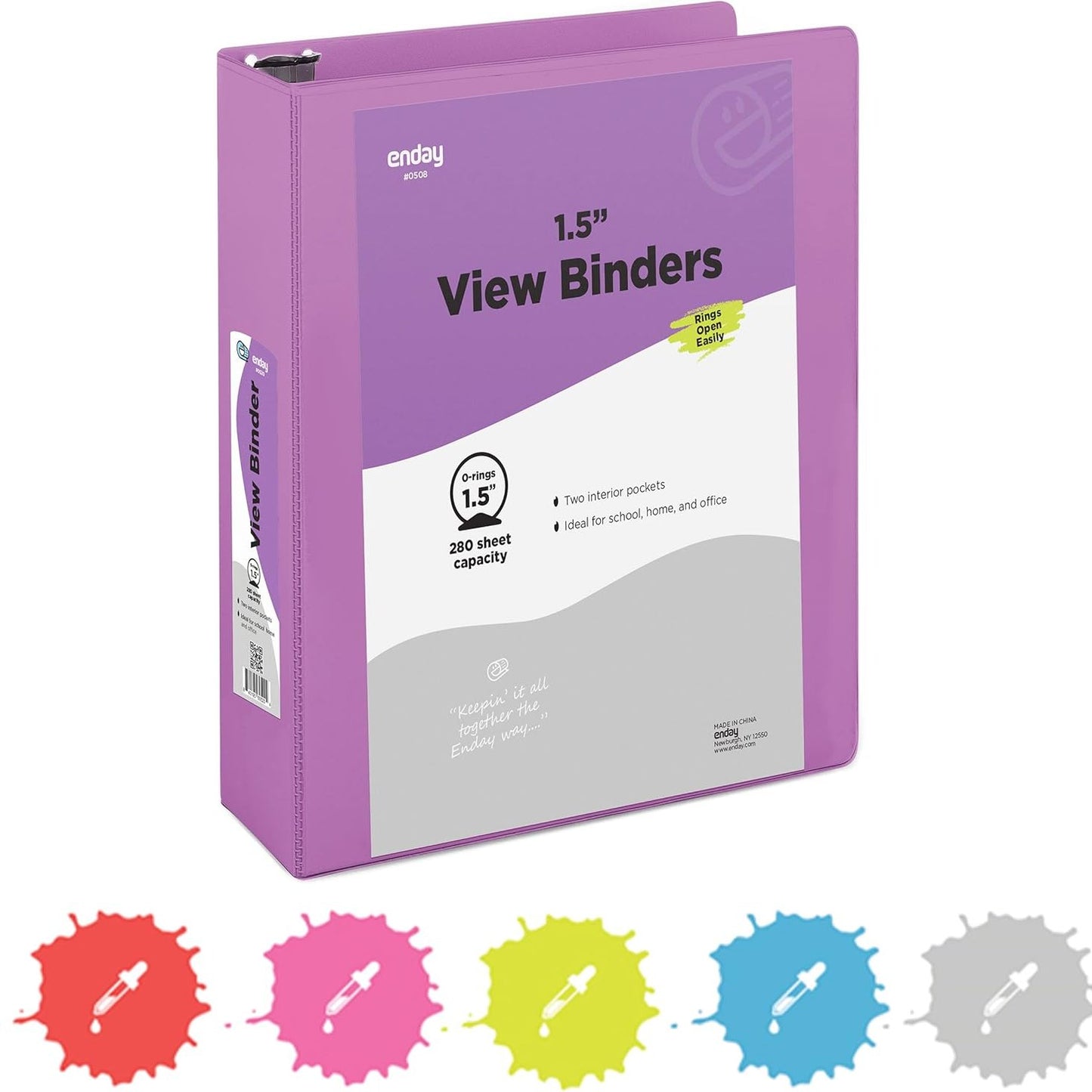 1 Inch 3 Ring Binder 1â€ Binder Black Clear View Cover with 2 Inside Pockets, Colored School Supplies Office and Home Binders â€“ by Enday