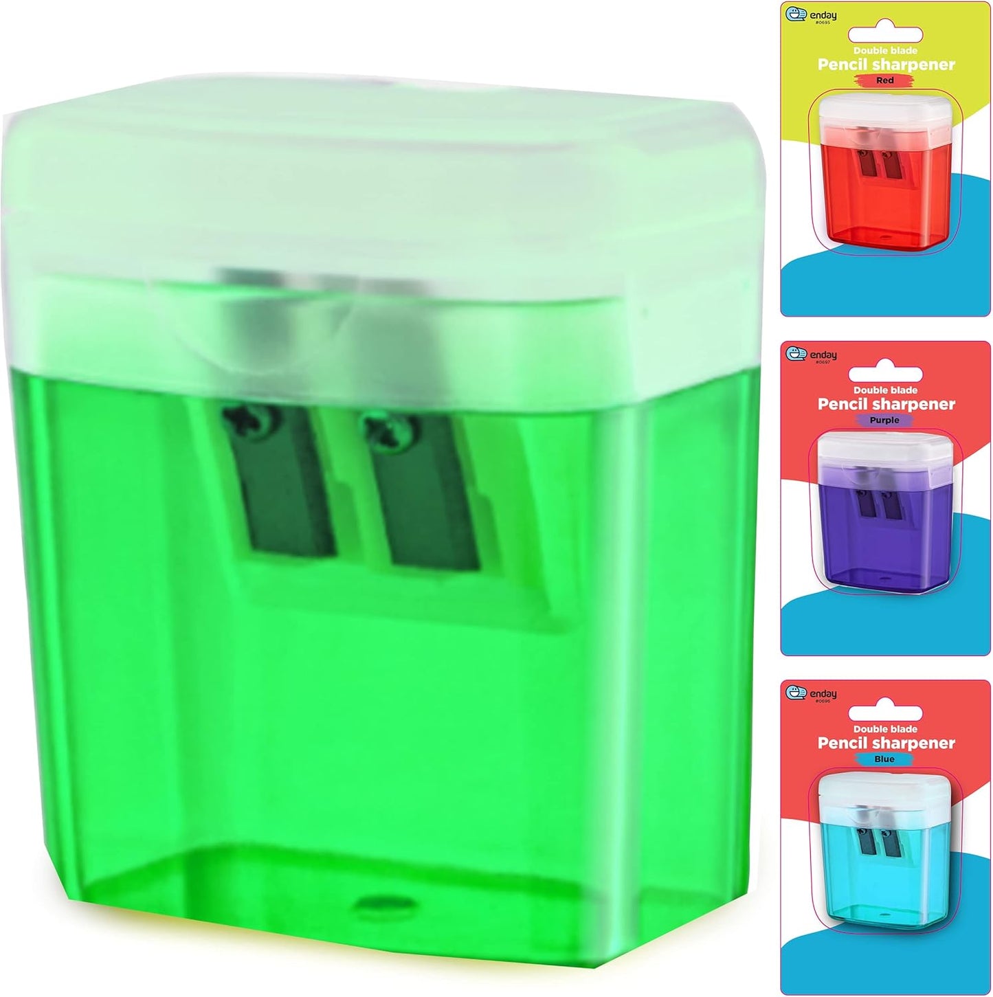 Pencil Sharpener Dual Hole Manual Blue, Jumbo Crayon Sharpener with Cover and Bin, Handheld Color Pencil Sharpeners for Large & Standard Pencils, Also Available in Red, Green, Purple, 1 Pc â€“ by Enday