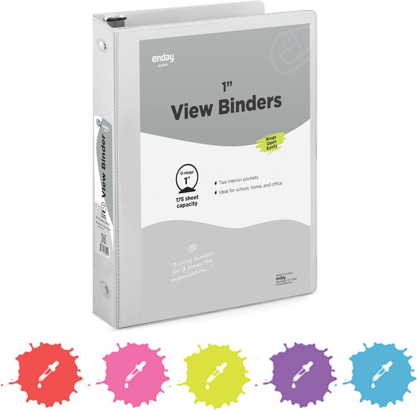 3 Ring Binder Clear View Cover with 2 Inside Pockets, Colored School Supplies Office and Home Binders – by Enday
