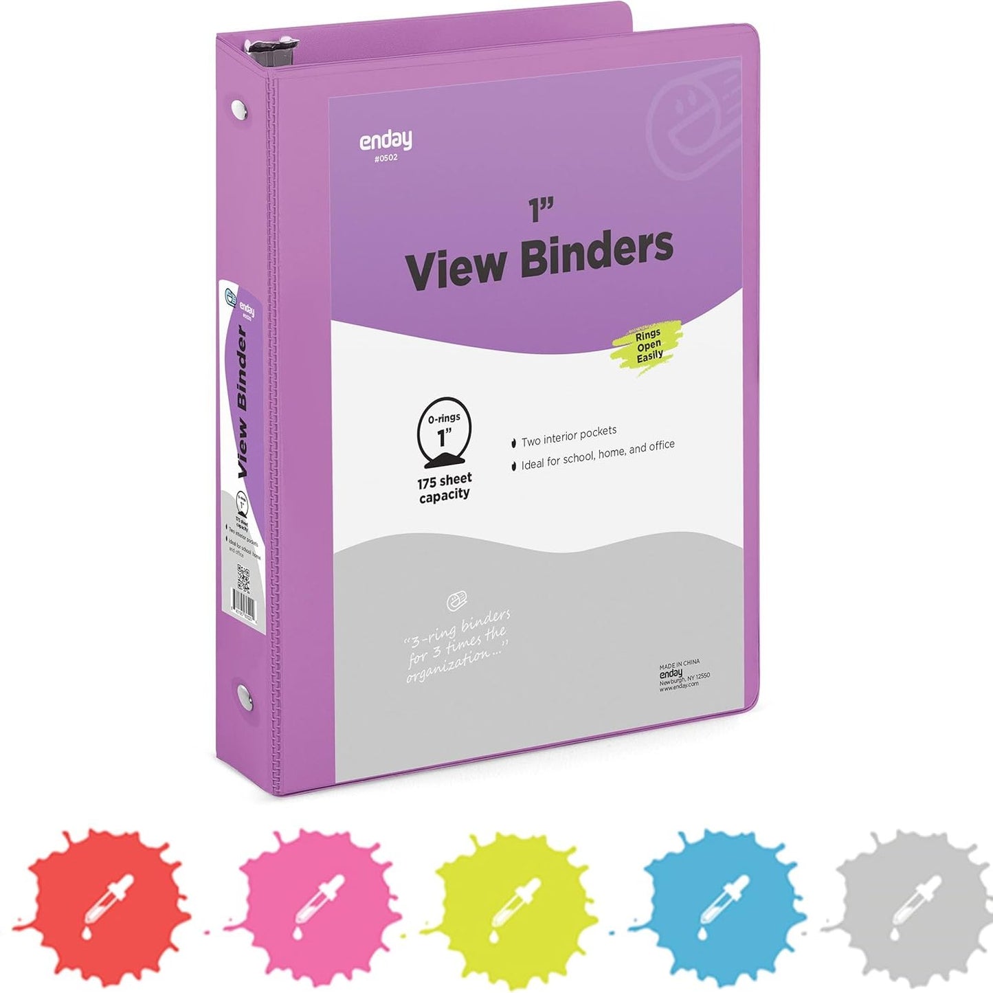 1 Inch 3 Ring Binder 1â€ Binder Black Clear View Cover with 2 Inside Pockets, Colored School Supplies Office and Home Binders â€“ by Enday