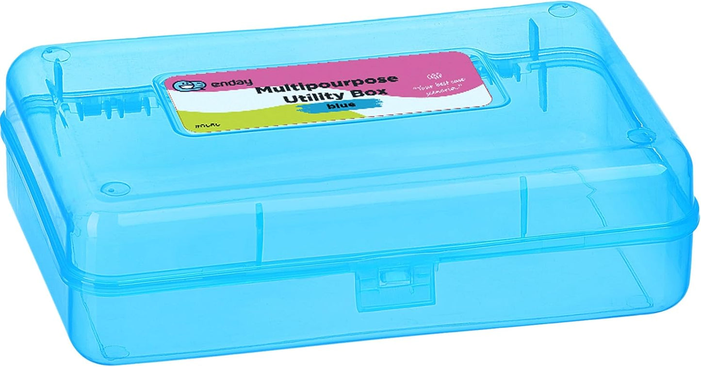 Enday Pencil Box Blue, Plastic Dots Pencil Case, Multipurpose Storage Utility Box Organizer with Snap Closure for Home and Office