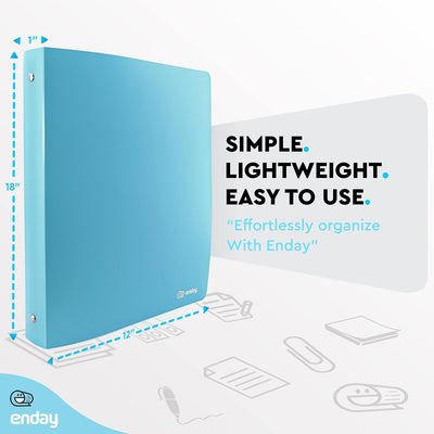 1 Inch Binders 3 Ring Blue, 1â€ Soft Plastic Flexible Cover Round Ring with a Pocket Binder, Holds 175 Sheets, School Supplies Available in Pink, Purple, Red, Green, Grey, 2 PK â€“ by Enday