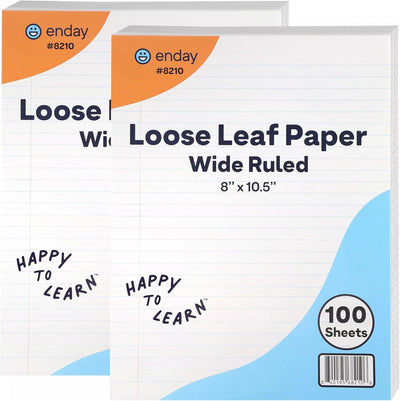 Emraw Wide Ruled Filler Paper, Perfect for Normal Everyday Notetaking 8"x10.5" x 0.32" Inch, 2 Pack - 100 Sheets Per Pack (Total 200 Sheets)