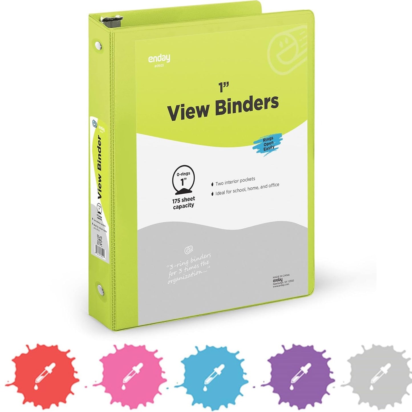 1 Inch 3 Ring Binder 1â€ Binder Black Clear View Cover with 2 Inside Pockets, Colored School Supplies Office and Home Binders â€“ by Enday