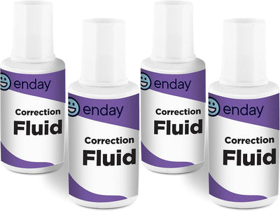 Enday Liquid Correction Fluid, .7 fl. Oz. / 20 ml Foam Wand Applicator Quick Dry Liquid Paper, Multi-Purpose Smooth Corrector for Office, and Home, 4 Pack